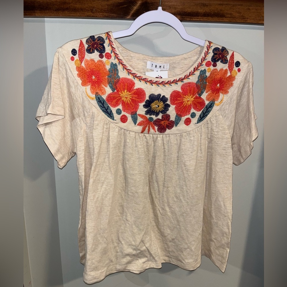 NWT THML Women's Cream Embroidered Top Size: Medium